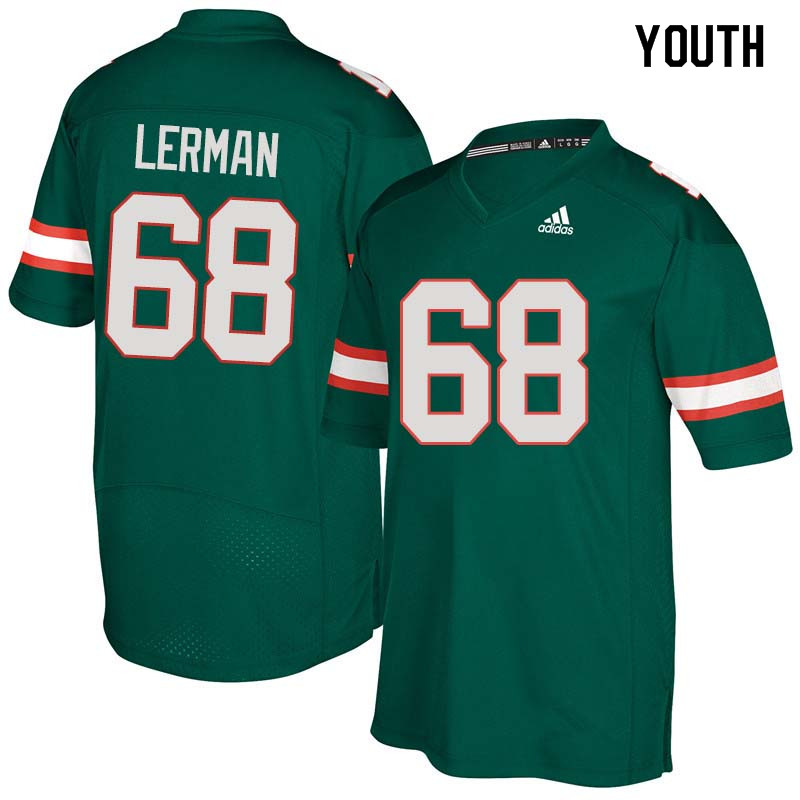 Youth Miami Hurricanes #68 Zachary Lerman College Football Jerseys Sale-Green - Click Image to Close